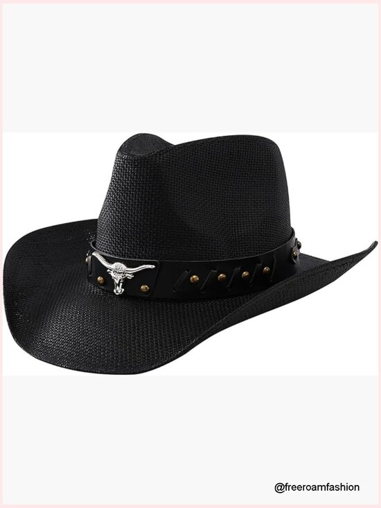 Western Straw Cowboy Hat with Shapeable Brim for Men Women main image 5